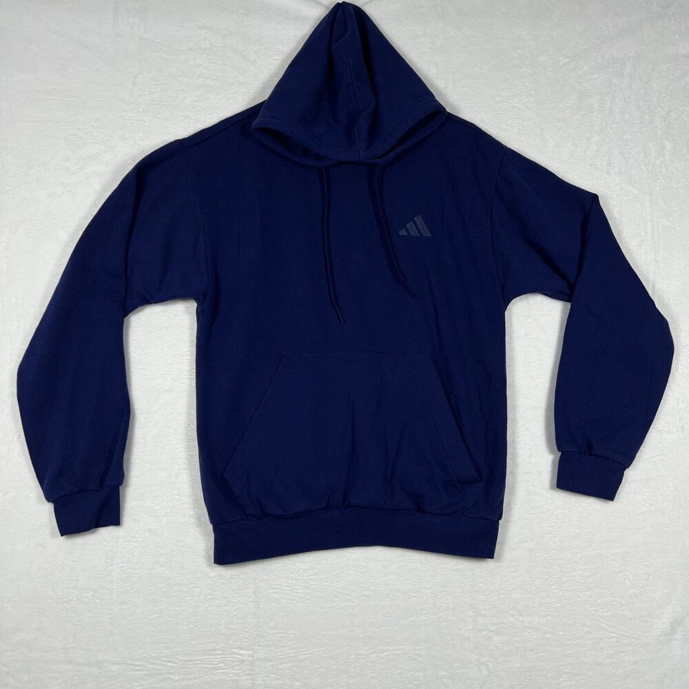 Adidas Mens Hoodie Size Small Navy Blue Pullover Sweatshirt Kangaroo Pocket